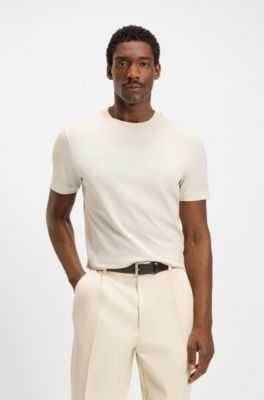 Camiseta de algod&oacute;n mercerizado con jacquard geom&eacute;trico, Blanco