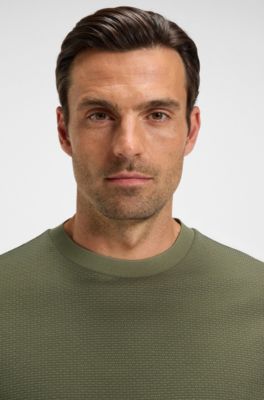 Geometric-jacquard T-shirt in mercerised cotton, Green