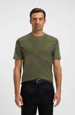 Geometric-jacquard T-shirt in mercerised cotton, Green