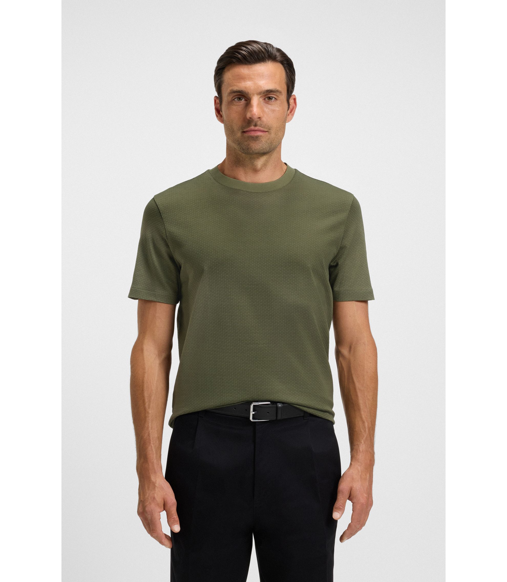 BOSS - Geometric-jacquard T-shirt in mercerised cotton - Green