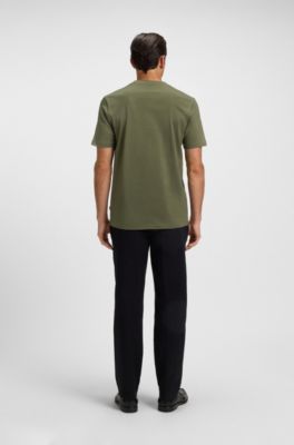 Geometric-jacquard T-shirt in mercerised cotton, Green