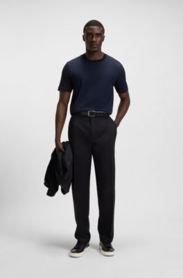 Camiseta de algod&oacute;n mercerizado con jacquard geom&eacute;trico, Azul oscuro