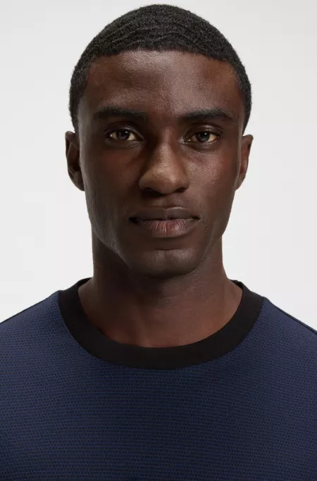 Geometric-jacquard T-shirt in mercerised cotton