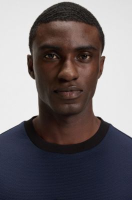 Camiseta de algod&oacute;n mercerizado con jacquard geom&eacute;trico, Azul oscuro