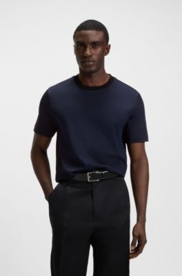 Camiseta de algod&oacute;n mercerizado con jacquard geom&eacute;trico, Azul oscuro