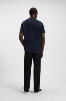 Geometric-jacquard T-shirt in mercerised cotton, Dark Blue