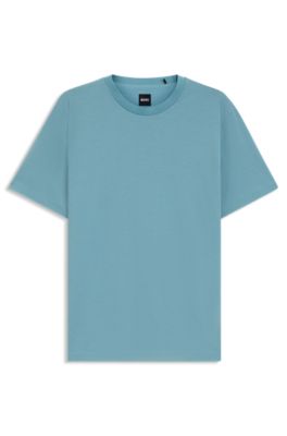 Geometric-jacquard T-shirt in mercerised cotton, Light Blue