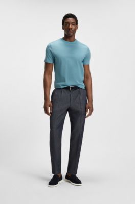 Camiseta de algod&oacute;n mercerizado con jacquard geom&eacute;trico, Celeste