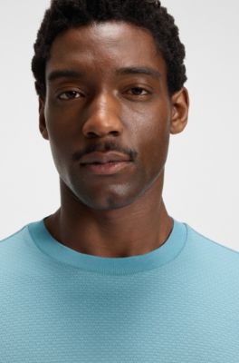 Geometric-jacquard T-shirt in mercerised cotton, Light Blue