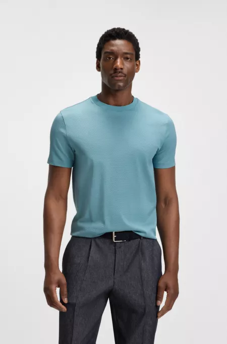 Geometric-jacquard T-shirt in mercerised cotton