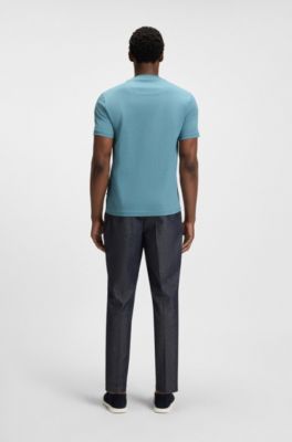 Geometric-jacquard T-shirt in mercerised cotton, Light Blue