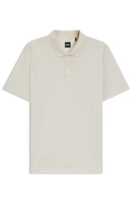 Geometric-jacquard polo shirt in mercerised cotton, White