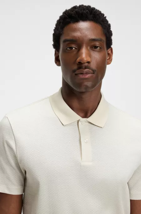 Geometric-jacquard polo shirt in mercerised cotton