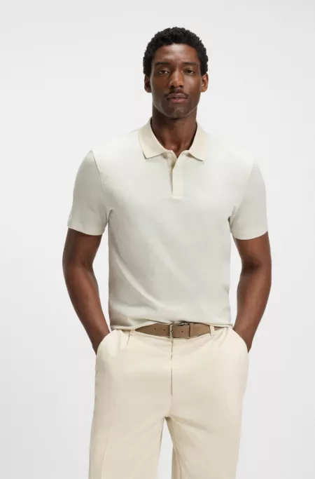 Geometric-jacquard polo shirt in mercerised cotton