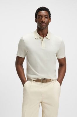 Polo de algod&oacute;n mercerizado con jacquard geom&eacute;trico, Blanco