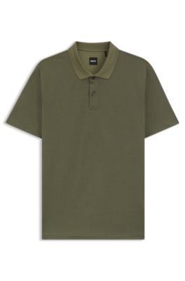 Polo en coton merceris&eacute; avec motif jacquard g&eacute;om&eacute;trique, Vert