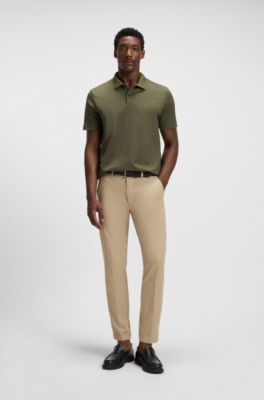 Polo en coton merceris&eacute; avec motif jacquard g&eacute;om&eacute;trique, Vert