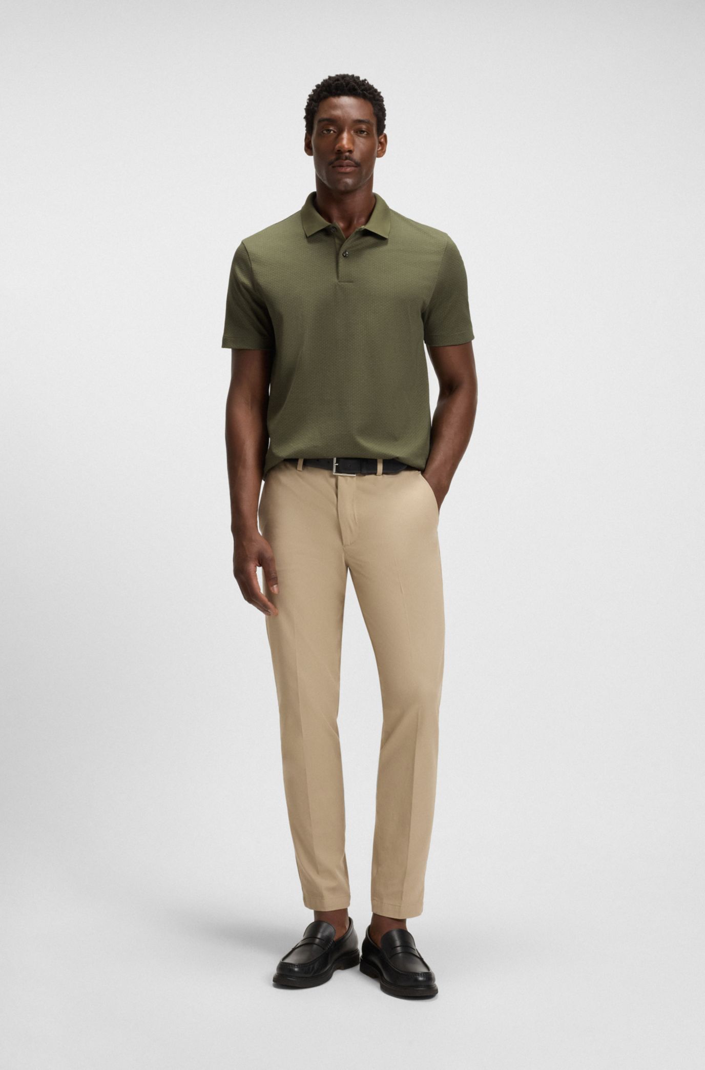 BOSS - Geometric-jacquard polo shirt in mercerised cotton - Green