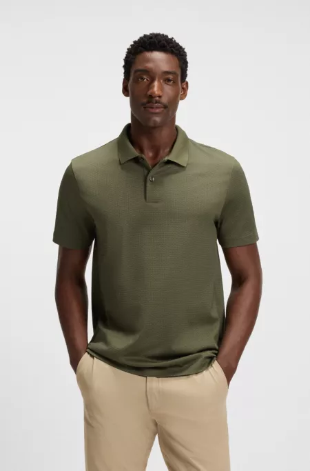 Geometric-jacquard polo shirt in mercerised cotton