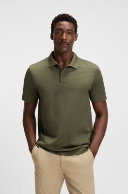 Geometric-jacquard polo shirt in mercerised cotton, Green