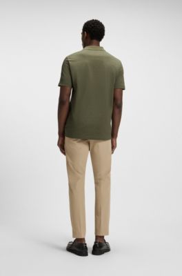 Polo en coton merceris&eacute; avec motif jacquard g&eacute;om&eacute;trique, Vert