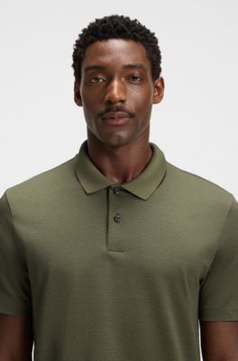 Polo en coton merceris&eacute; avec motif jacquard g&eacute;om&eacute;trique, Vert