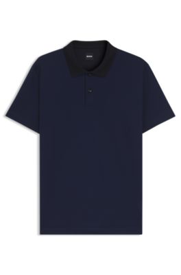 Polo de algod&oacute;n mercerizado con jacquard geom&eacute;trico, Azul oscuro