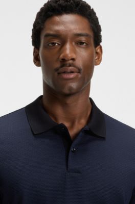 Polo de algod&oacute;n mercerizado con jacquard geom&eacute;trico, Azul oscuro