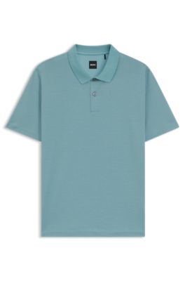 Geometric-jacquard polo shirt in mercerised cotton, Light Blue