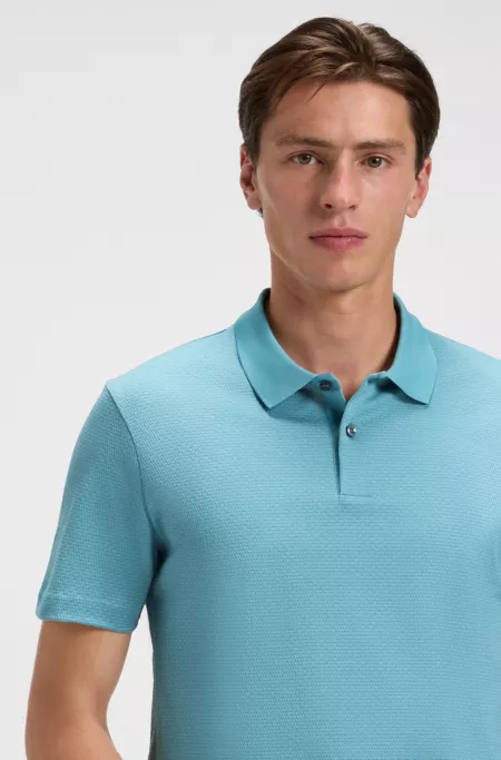Geometric-jacquard polo shirt in mercerised cotton