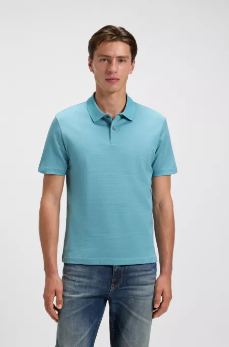 Geometric-jacquard polo shirt in mercerised cotton