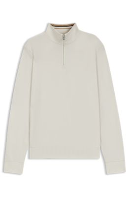 Sweat en coton m&eacute;lang&eacute; &agrave; encolure zipp&eacute;e, Blanc