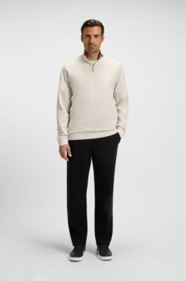 Zip-neck sweatshirt in a cotton blend, White