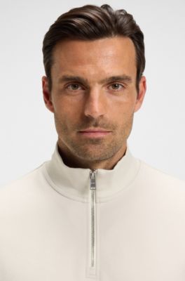 Sudadera con cuello con cremallera en algod&oacute;n, Blanco