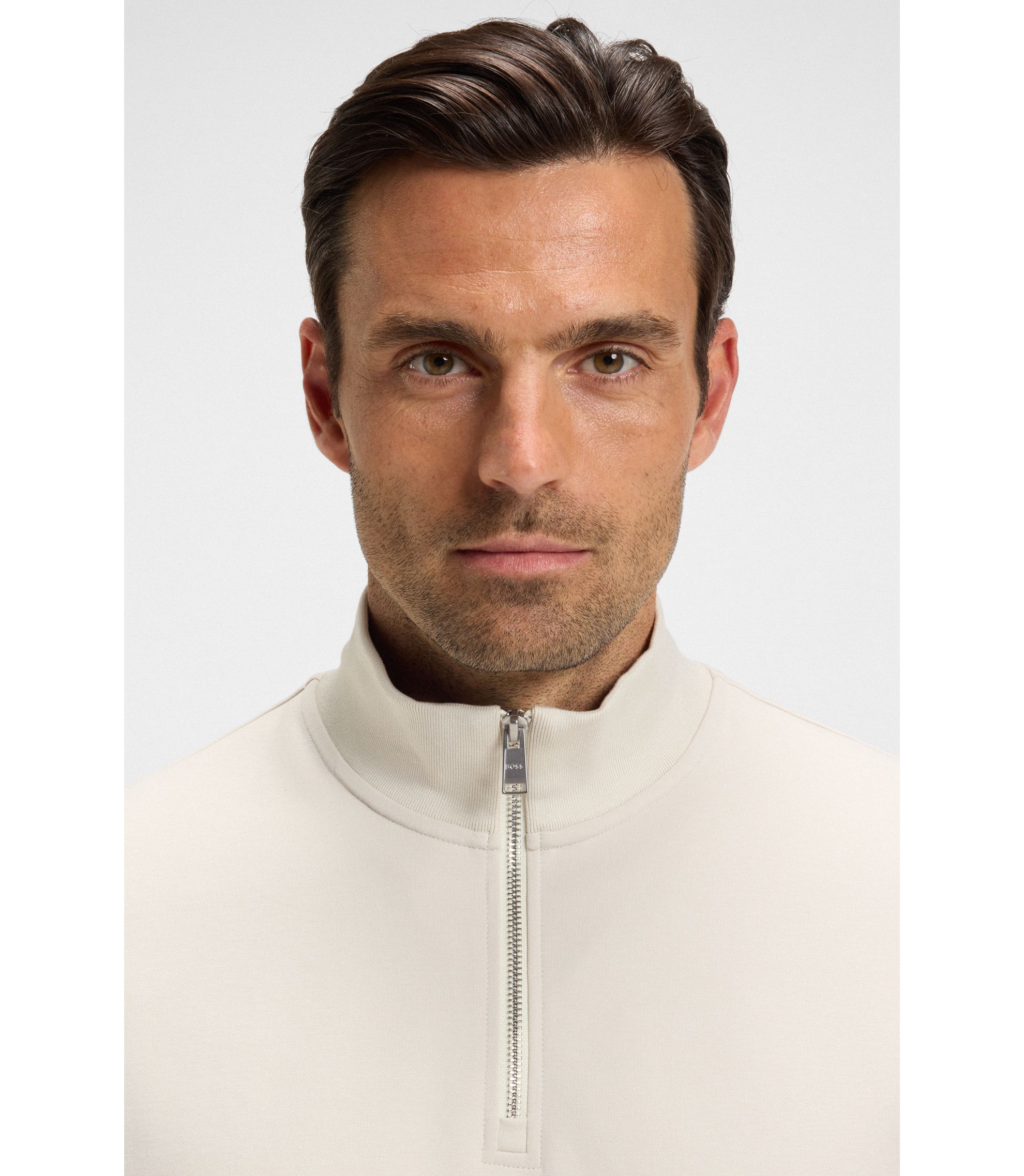 BOSS - Zip-neck sweatshirt in a cotton blend - White