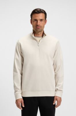 Sudadera con cuello con cremallera en algod&oacute;n, Blanco