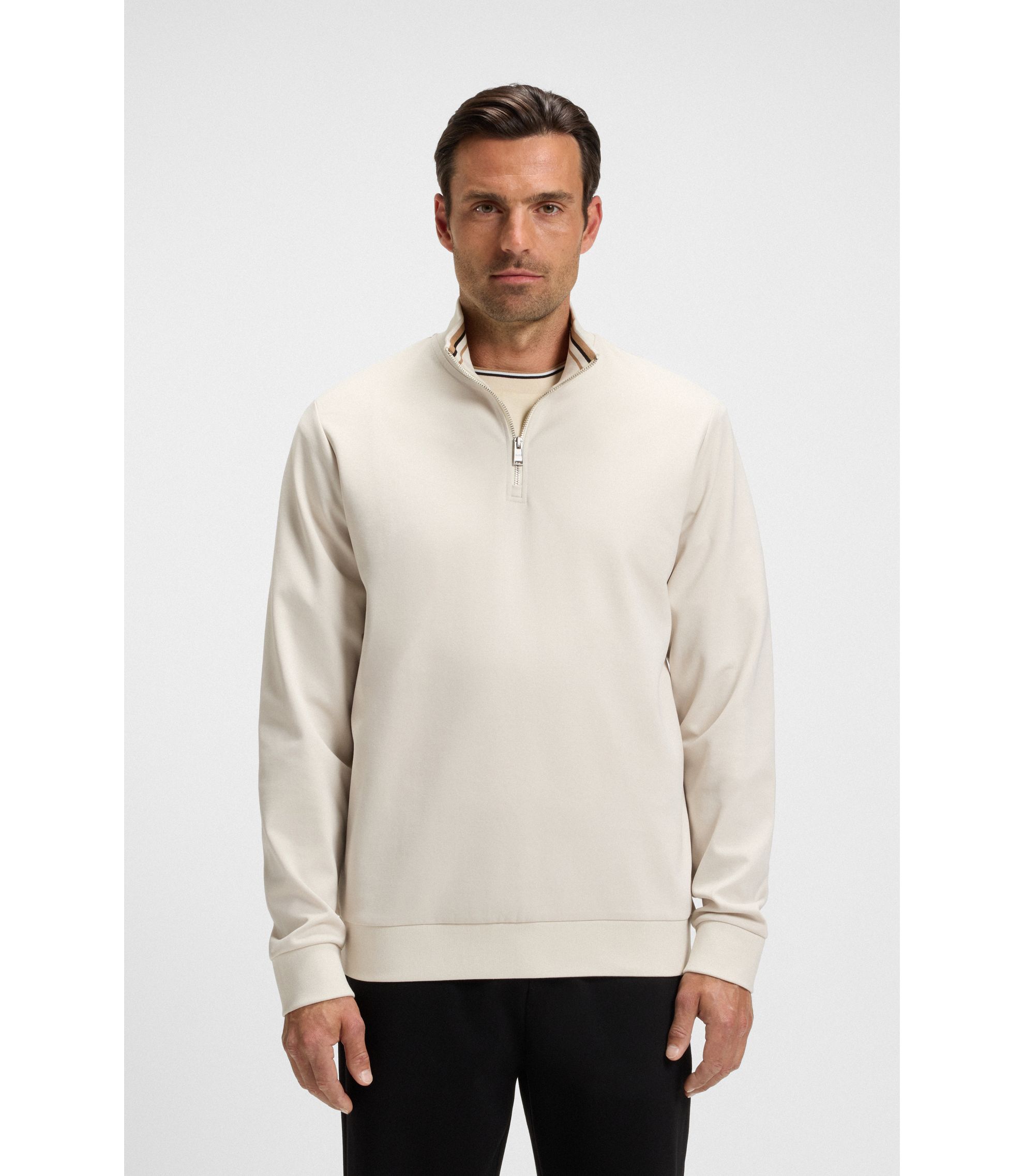 トップス boss BOSS - Zip-neck sweatshirt in a cotton blend - White