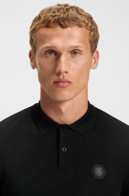 Pima-cotton polo shirt with Double B monogram, Black