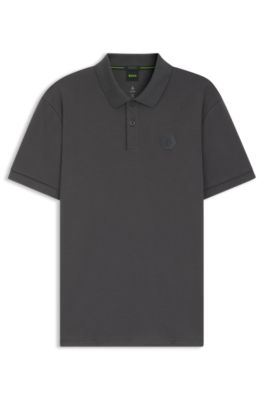Pima-cotton polo shirt with Double B monogram, Dark Grey