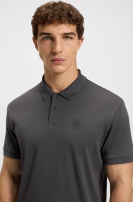 Polo en coton Pima &agrave; monogramme Double&nbsp;B, Gris sombre