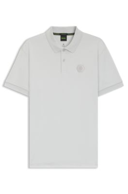 Polo en coton Pima &agrave; monogramme Double&nbsp;B, Gris chin&eacute;