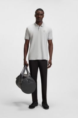 Polo en coton Pima &agrave; monogramme Double&nbsp;B, Gris chin&eacute;