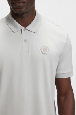 Polo en coton Pima &agrave; monogramme Double&nbsp;B, Gris chin&eacute;