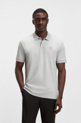 Pima-cotton polo shirt with Double B monogram, Light Grey