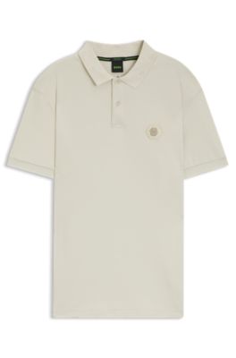 Pima-cotton polo shirt with Double B monogram, Light Beige