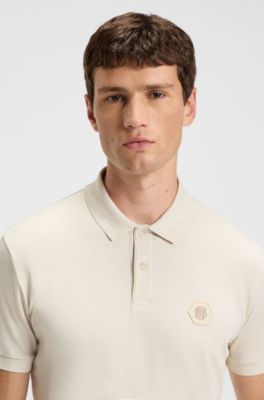 Pima-cotton polo shirt with Double B monogram, Light Beige