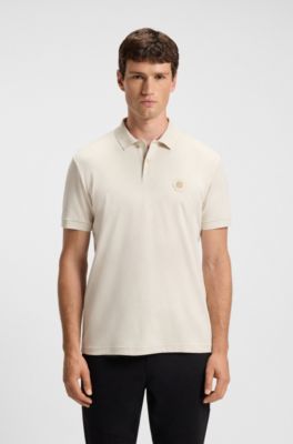 Pima-cotton polo shirt with Double B monogram, Light Beige