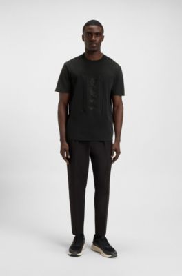 Interlock-cotton T-shirt with mesh-print artwork, Black