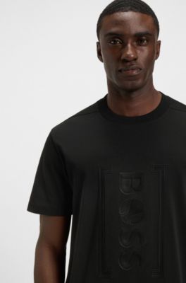 Interlock-cotton T-shirt with mesh-print artwork, Black