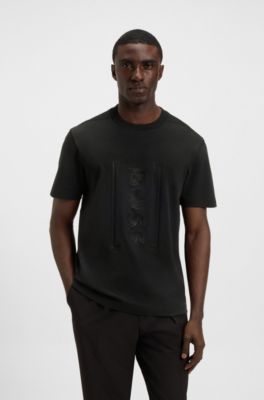 Interlock-cotton T-shirt with mesh-print artwork, Black